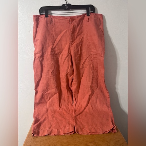 Eddie Bauer Crop Pants Women’s Size 16 Orange 100% Linen Vashon Fit - Picture 1 of 3